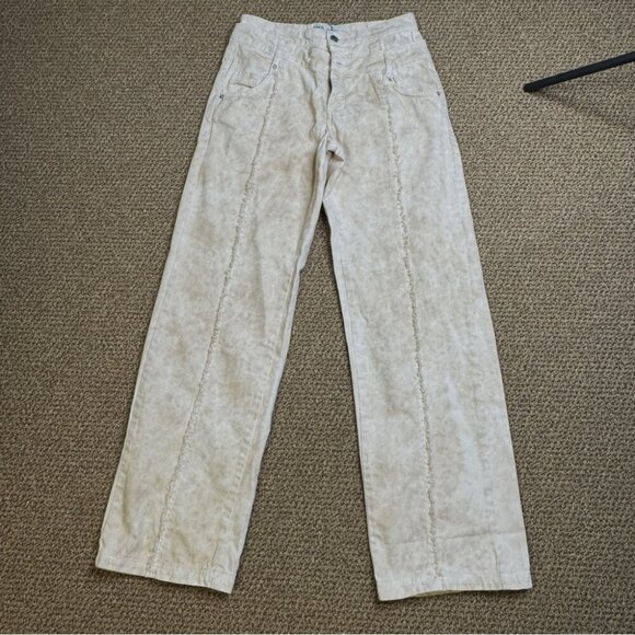 Zara Double Waistband Boho Freyed Tan and Cream wide leg Jeans NWOT Sz 6 - Picture 15 of 15